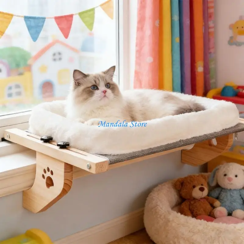 

U2JC Hanging Cats Bed Furry Cover Comfort Pet Soothing Hammock Window Furniture
