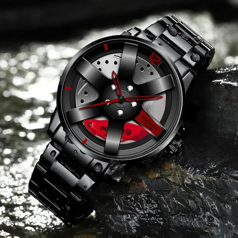 Brand Watch Car Wheel Rim Hub Watches Men Super Rim Hub Men Watch Stainless Steel Waterproof Wholesale Watch For Car GTR style