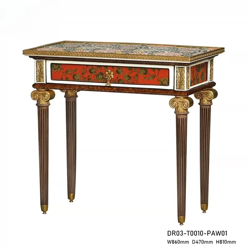 European classical living room small side table, hand-painted ceramic corner table solid wood coffee table side table