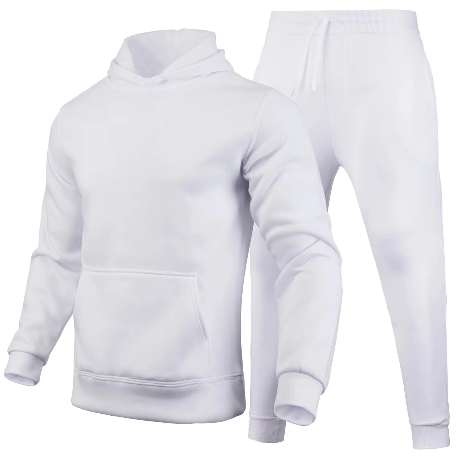 New Men Women Tracksuit Hoodies Casual Solid Color Thick Pullover and Long Pant 2-piece Set Men Autumn Fleece Jogger Sports Suit