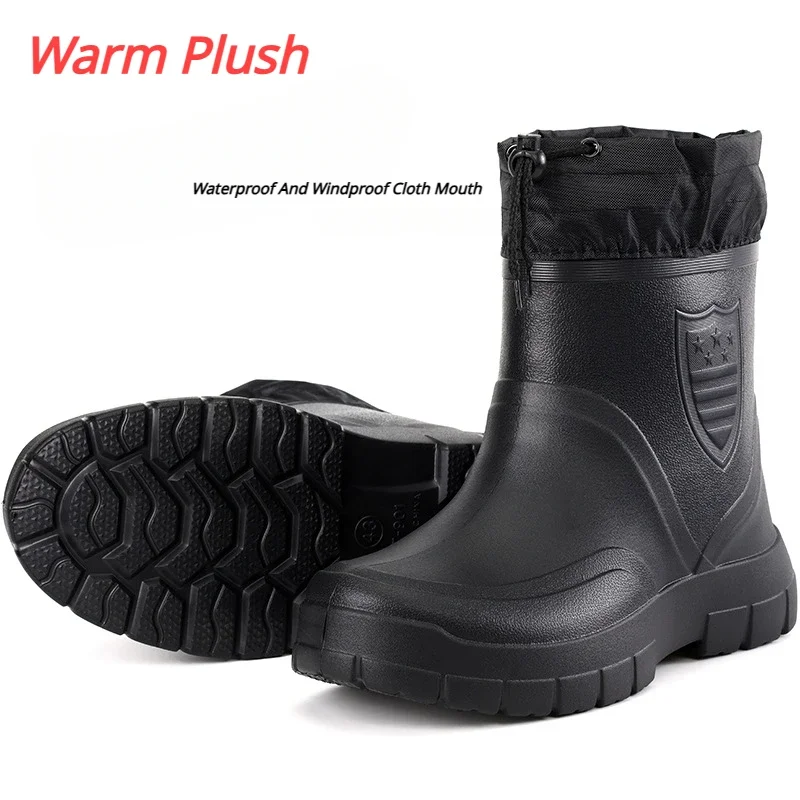 Men\'s Boots Lightweight Winter Shoes for Men Outdoor Work Cotton Rain Male Snow Boots Waterproof Winter Rubber Warm Ankle Boots