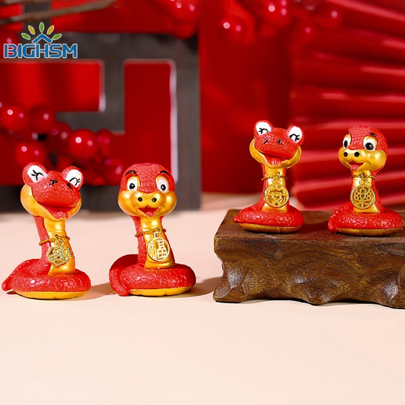 4Pcs Cute Cartoon Snake Resin Figurine Ornament Miniature Kawaii Desktop Decor Creative DIY Home Decorations Accessories Gifts