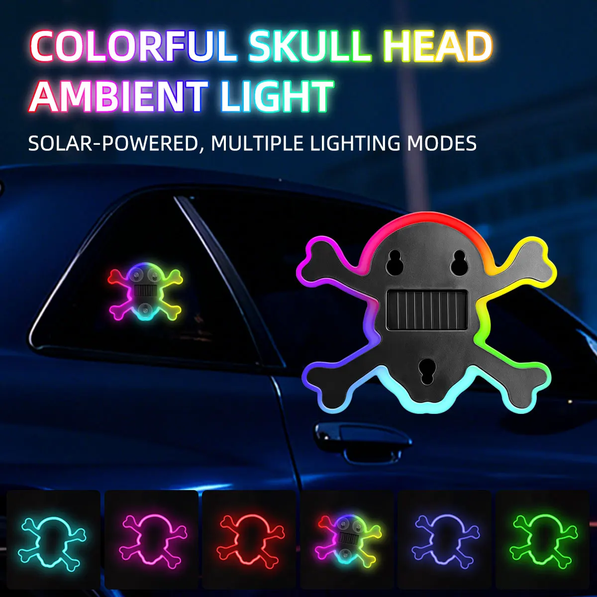 1/5/10x Solar Powered Skull Crossbones LED Suction Cup Neon Auto Flash Window Ambient Lamp Halloween Garden Vehicle Decor Lamp