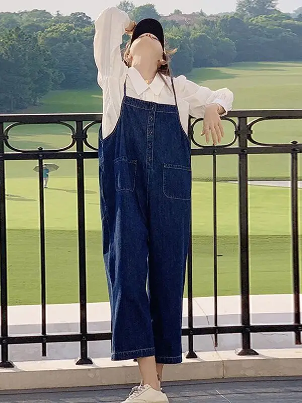 Vintage Denim Overalls Women's Design Sensation Spring Autumn plus Size Faionable Strapl Jumpsuit for Plump Sister
