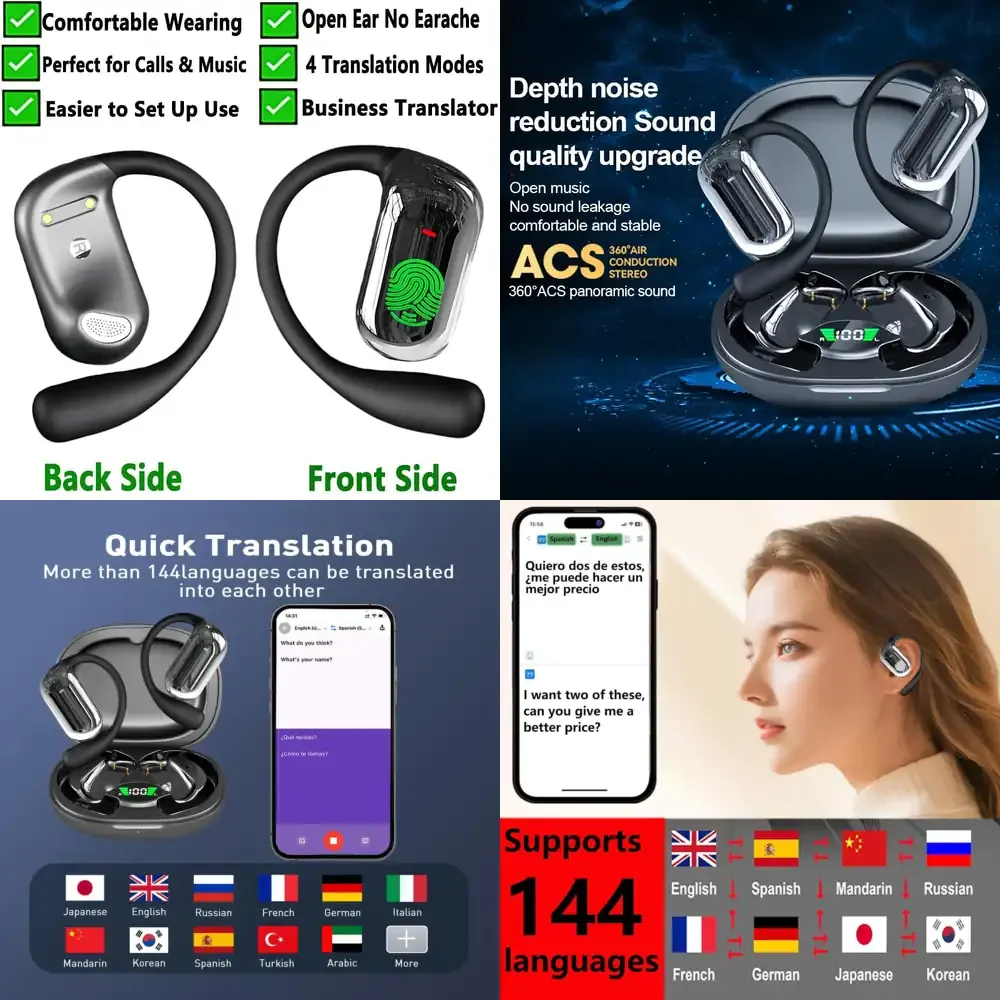 

Наушники-переводчики UYUXIO AI с функцией перевода в реальном времени на 144 языка, OWS-наушники для онлайн-перевода, наушники для распознавания акцентов