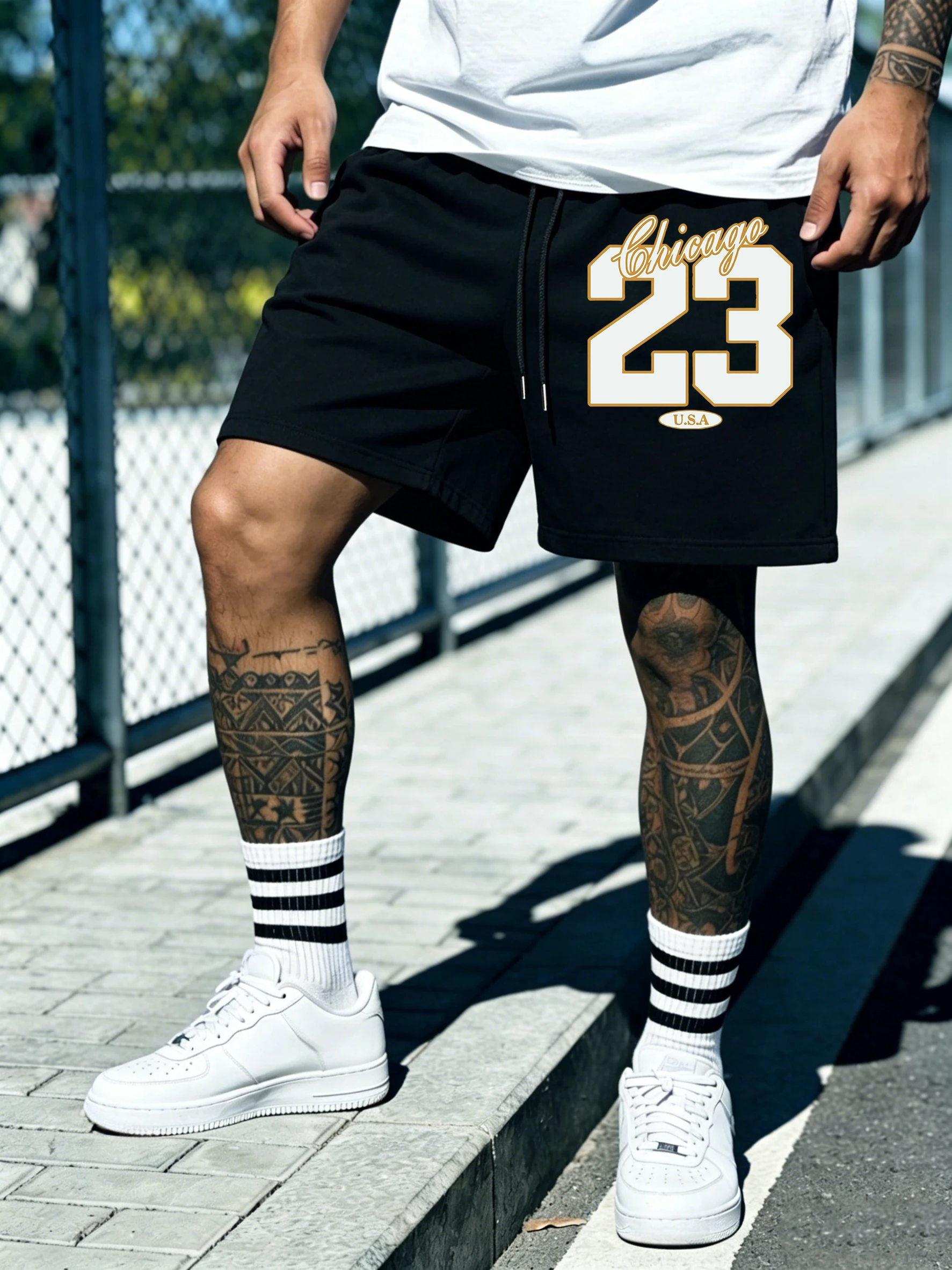 Chicago Usa Number 23 Printed Pocket Mans Pants Sport Shorts All-Match Drawstring Basics Streetwears Soft Black Wide-Leg Pant