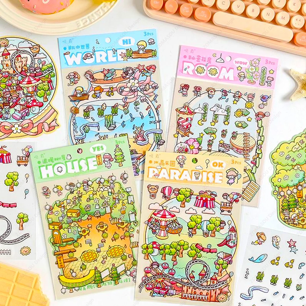 Joyful Dreamy Crystal Life DIY 3D Landscaping Stickers Cabin Scene Sticker Cute Kid Child Classmate ﻿Festival Birthday Gift