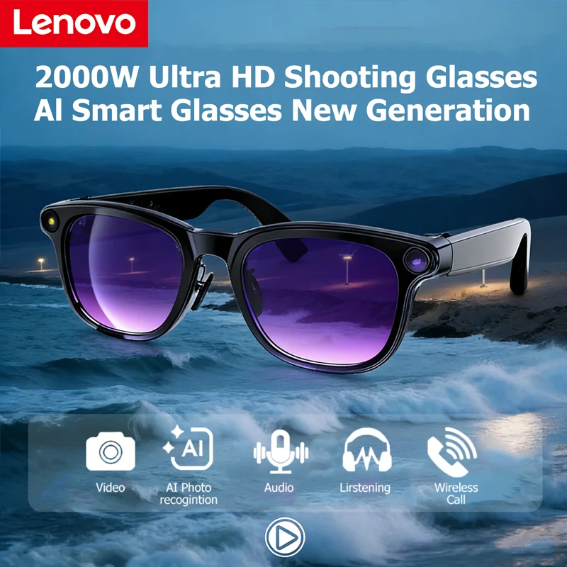 

Lenovo Smart Camera Glasses AI Translation 8MP Photo & Video Recognition Eyewear Bluetooth Calling Music Glasses HD Recording