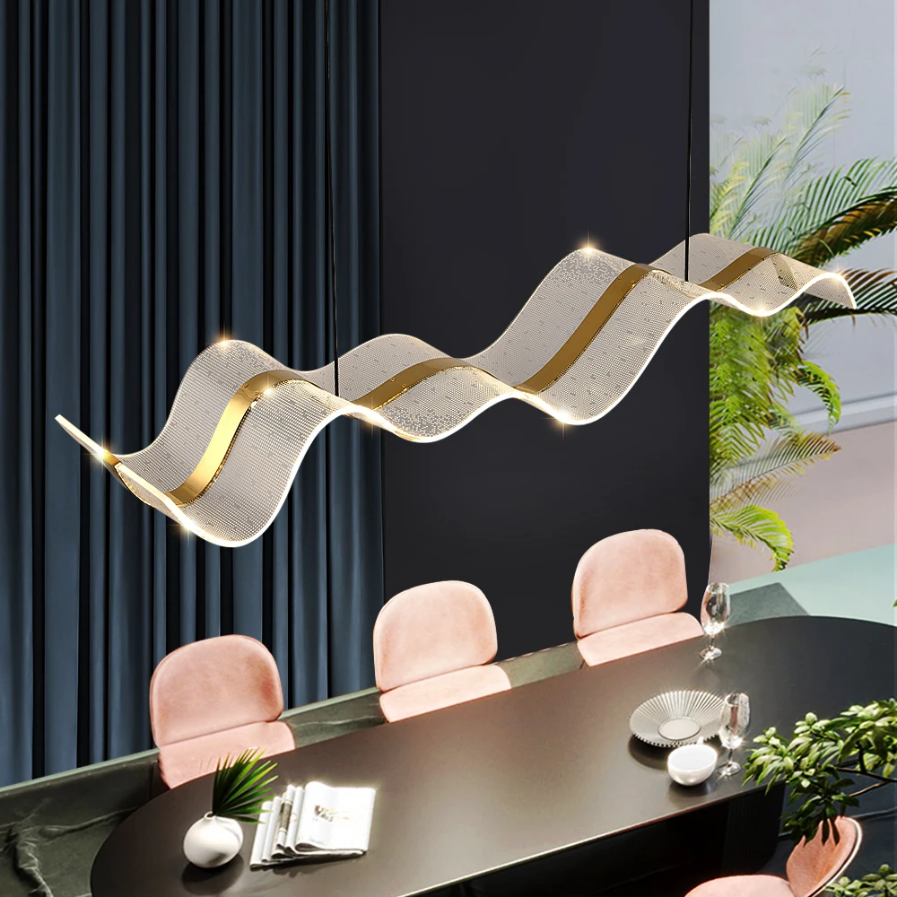 

Современный роскошный светодиодный подвесной светильник для ресторана, волнистый дизайн, золотой подвесной светильник, большая кухня, украшение для дома, потолочная люстра