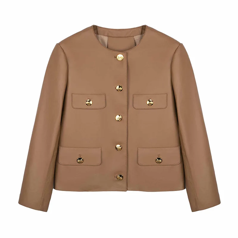 Haining-Manteau en cuir véritable pour femme, manteau court en peau de mouton, petite veste coupe-vent parfumée, automne et hiver, nouveau