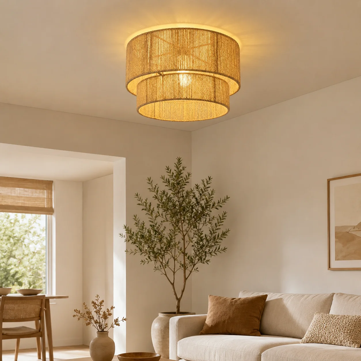 JOYINLED 45CM Handmade Hemp Rope Lampshade, Natural Woven Ceiling Light Shade, Japanese Boho Pendant Lamp Cover for Cafe Home