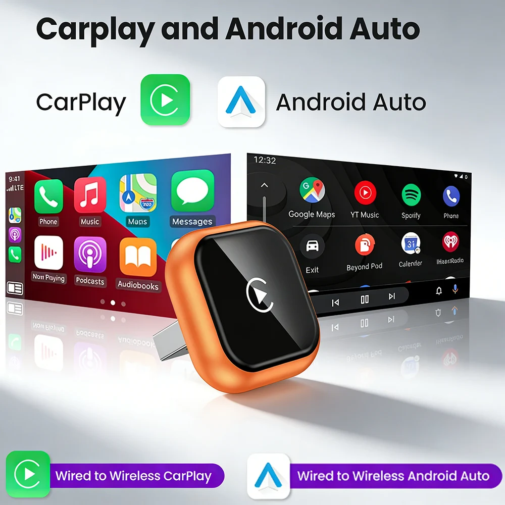 2026 New Mini Slim [USB C], 2-in-1 Wireless CarPlay Adapter & Android Auto Adapter, Plug & Play, 5s Auto-Connect Wireless Carpla