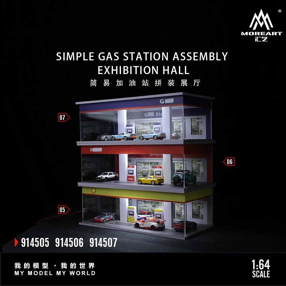 

Более искусство 1:64, простая сборка заправочной станции, выставочный зал, диорама для парковки для дисплея, коллекции и подарка