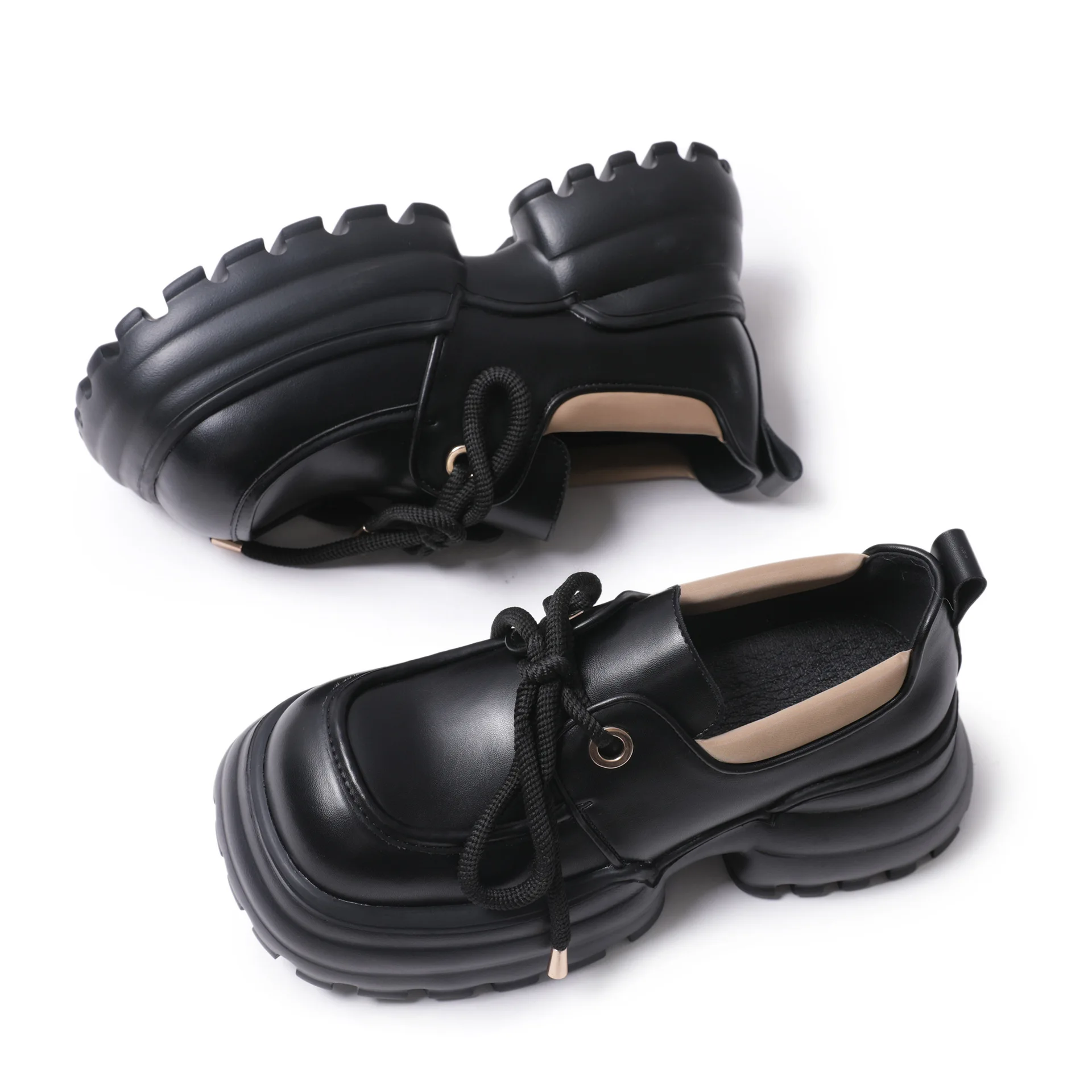 2024 Women Spring New Black Platform Flats Shoes Women Loafers Slip on Boat Shoes Designer Casual Leather Oxfords