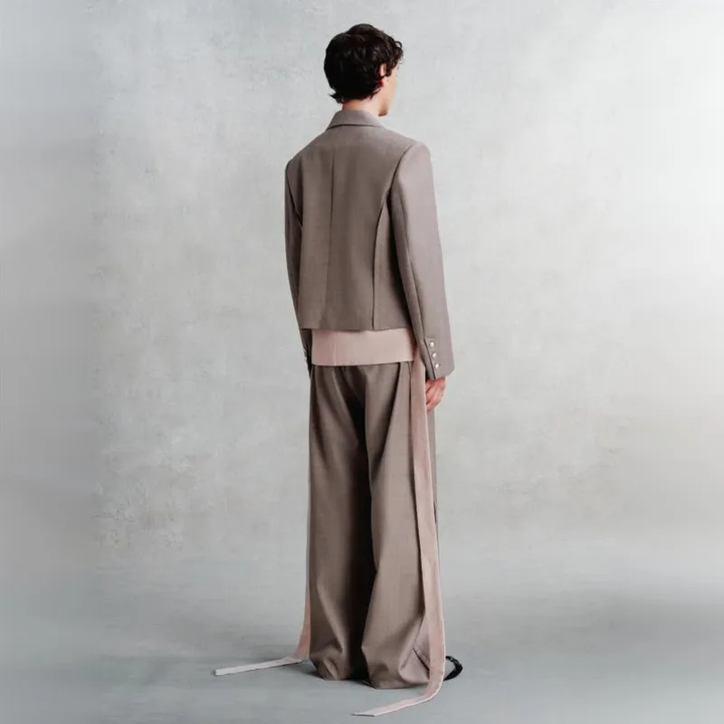 WVGA Spring Autumn New Men Double-breasted Trendy Turn-Down Collar Blazer Niche Casual Wide-leg Pants Two Pieces Set Ins W27772
