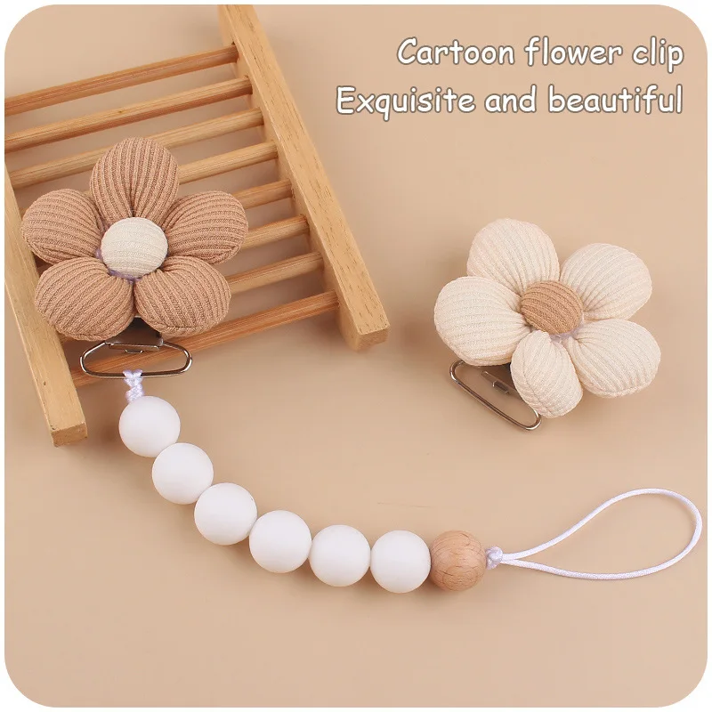Baby Pacifier Clip Newborn Creative DIY Flower Silicone Pacifier Chain Cotton Teething Toys Soother Pendant Holder image 6
