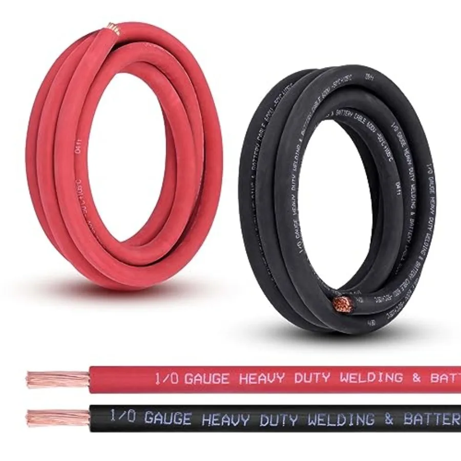 

1/0 Gauge Battery Cable, 10FT Red + 10FT Black 1/0 AWG Pure Copper Wire Welding Cable, for Automotive, Battery, Solar and Gener