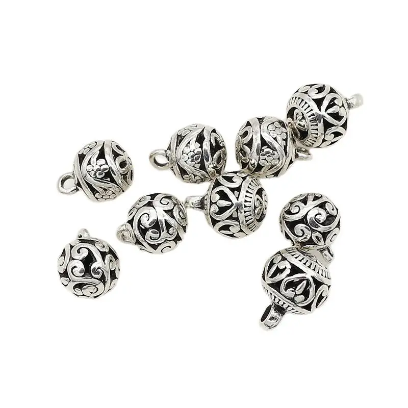 20pcs/Lot Retro Hollow Out Round Ball Charms 11mm Manual Flower Heart Ball Metal Pendants DIY Necklace Bracelets Materials