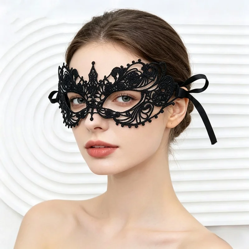 Sexy Frauen Schwarz Spitze Floral Augenmaske Maskerade Prom Gesichtsmaske Prinzessin Königin Party Make-Up Cosplay Nachtclub Spitze Maske Requisiten – Detail 14