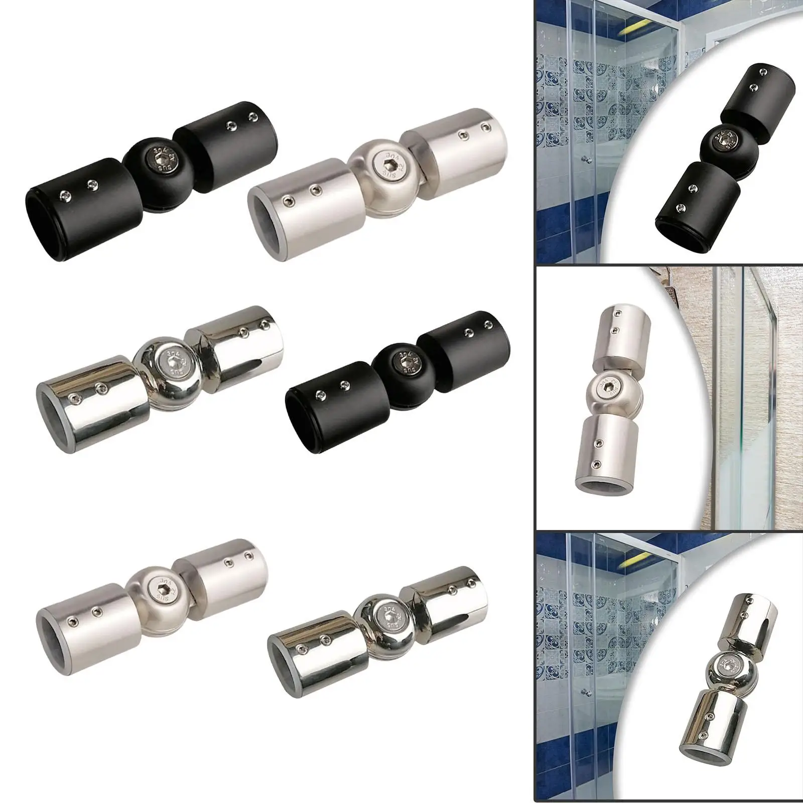 Rod Connector for Bay Window Curtain Rods Universal Connection Bathroom Glass Door with Screws Adjustable Elbow Connector