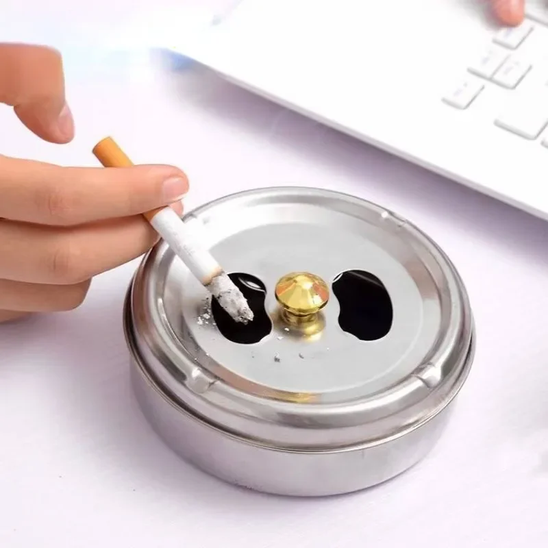 Round Spinning Ashtray with Cover Smoking Accessories Portable Stainless Steel Ashtray Lid Rotation Fully Enclosed Home Gadgets