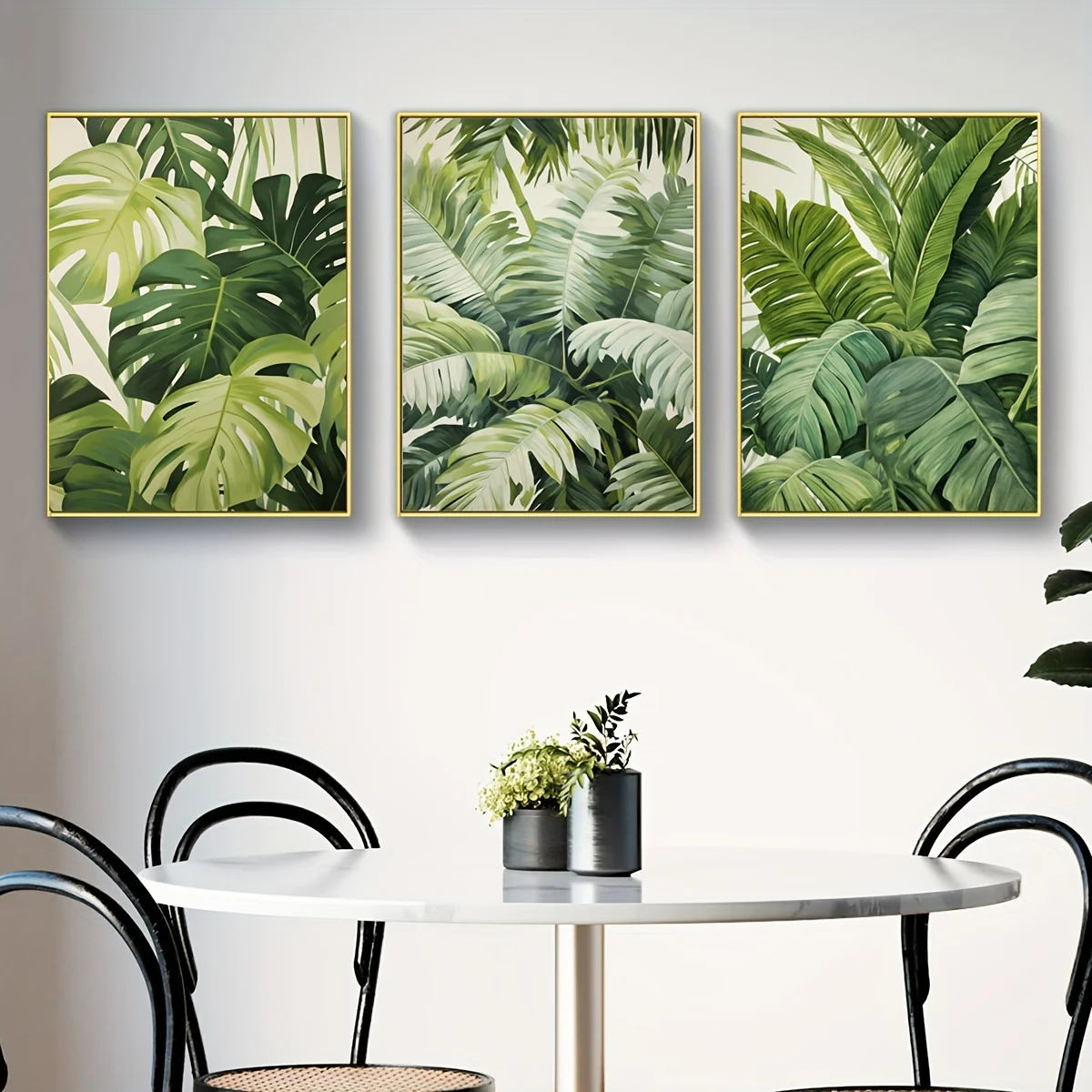 3pcs/set Frameless Leaf Pattern Canvas Wall Art Poster Modern Green Plant Home Decor Painting for Living Room Bedroom Waterproof