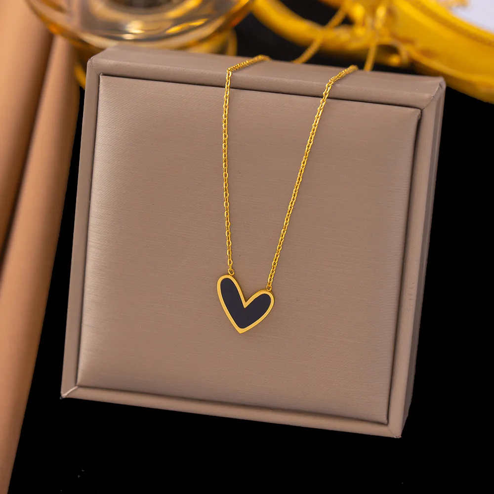 Stainless Steel Sweet Love Heart Pendant Necklace Earrings Jewelry Set For Women Girls Gold Color Chain Accessories Party Gifts