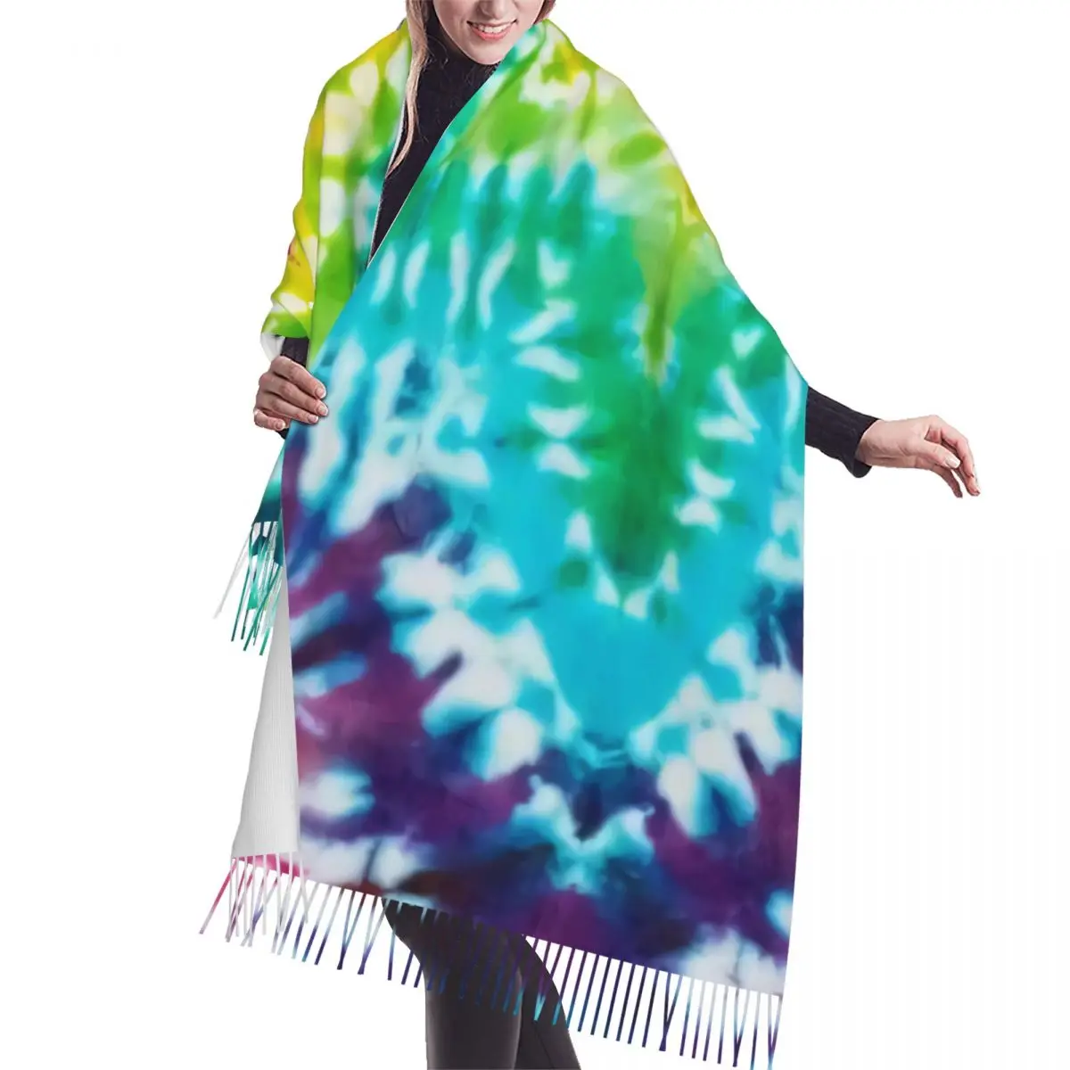 

Custom Cool Tie Dye Patterns Tassel Scarf Women Soft Traditional Dyeing Art Shawls Wraps Ladies Winter Fall Scarves