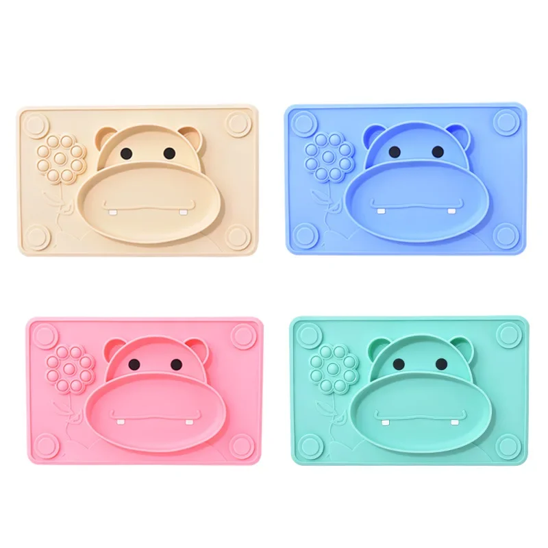 Children's Silicone Plate Hippo Creative 2-in-1 Silicone Non-slip Bowl with Suction Cup Food Separator Plate