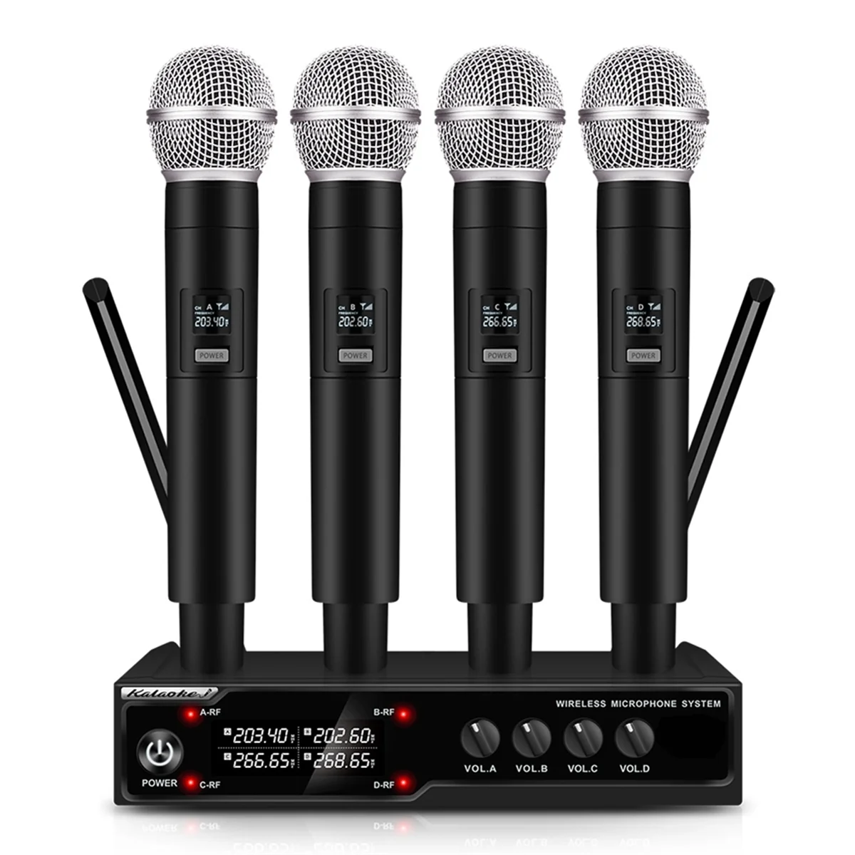 

VM304 Audio 4-Channel Wireless Microphone System Handheld Mic 80M Range for Karaoke Speech Singing Portable Set EU Plug jasmine