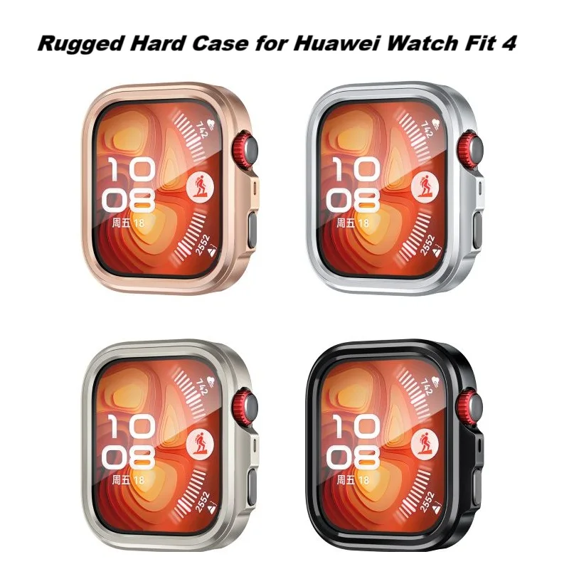 

Rugged Metal Case for Huawei Watch Fit 4 Hard Protective Case Shockproof Anti-Scratch Bumper Cover Compatible with Huawei Fit 4