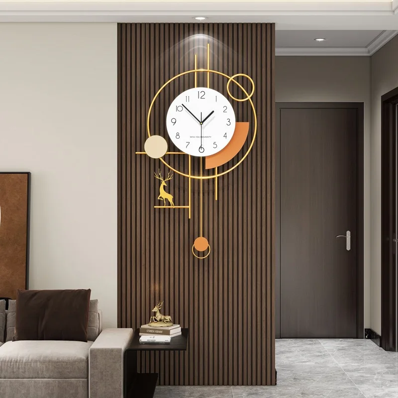 

Modern Silent Deer Pendulum Wall Clock Elegant Home Decor for Living Dining Room Wall Mounted Luxury Design Wall Clock