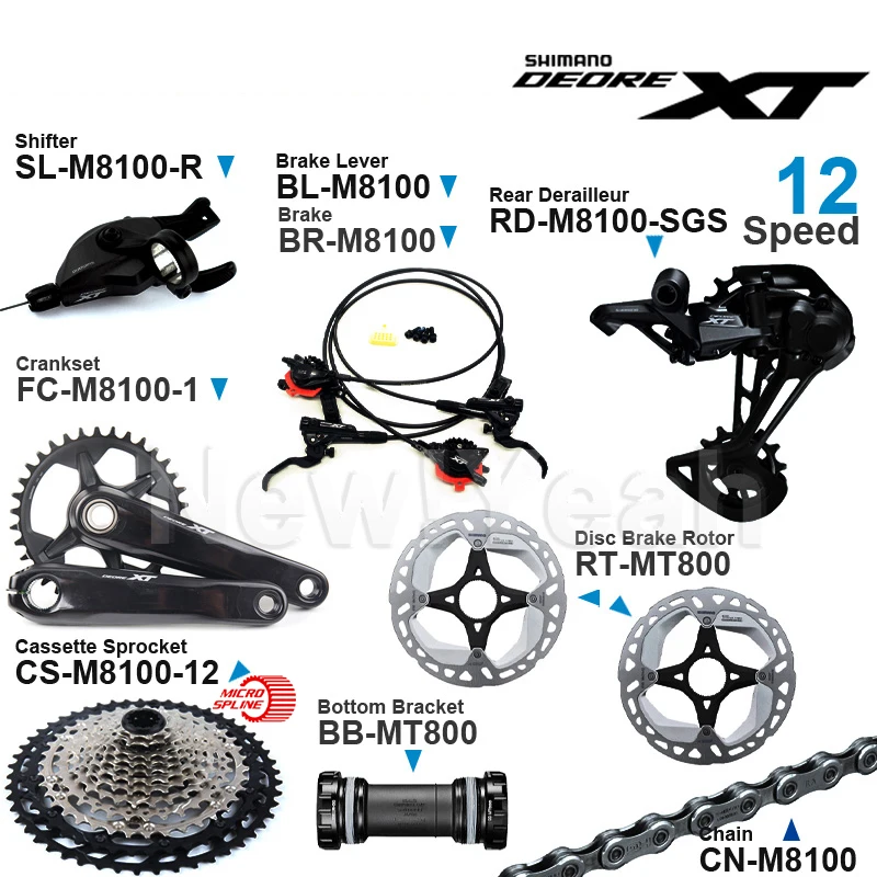 Shimano DEORE XT M8100 1x12v Groupset include Right Shifter Rear Derailleur Cassette Sprocket Crankset  Hydraulic Disc Brake