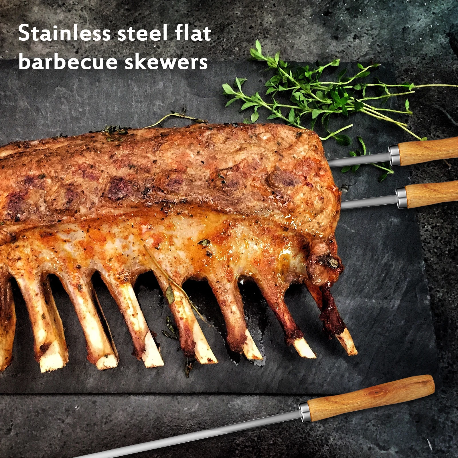 

Stainless Steel Barbecue Skewers 42cm Flat Kebab Roasting Sticks Grilling Meat Tools Protective Covers Camping Storage Bag