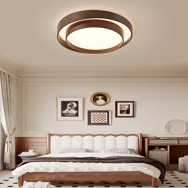 Nordic Walnut Wood LED Ceiling Chandelier for Living Dining Room Balcony Bedroom Lamp Home Decor Indoor Lighting Fixture