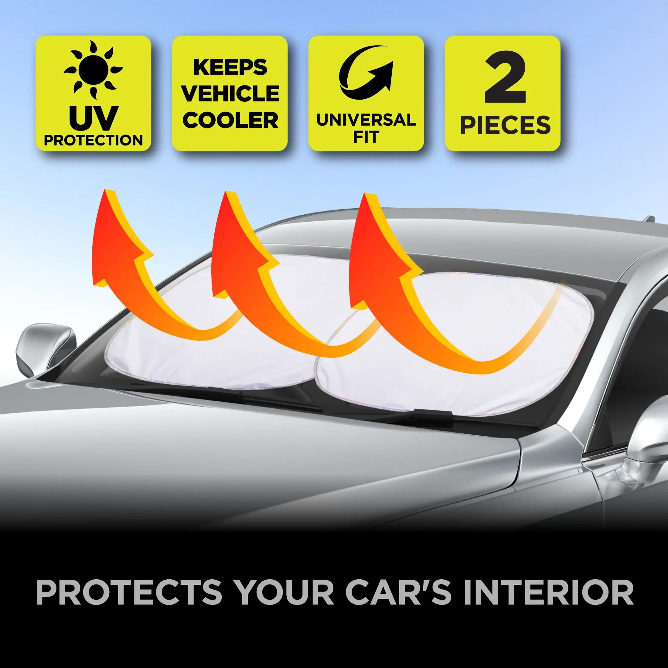 مظلة شمسية ملتوية للزجاج الأمامي باللون الأبيض مناسبة تمامًا مع عدد 2، 28.5 بوصة × 31.5 بوصة