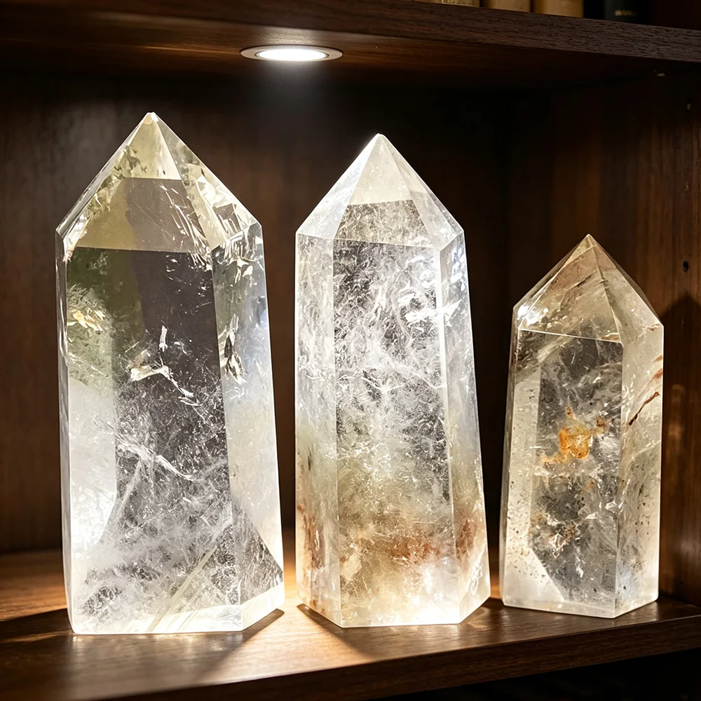 Natural Garden Quartz Crystal Point Hexagonal Wand Reiki Healing Stone Home Decor Ornament