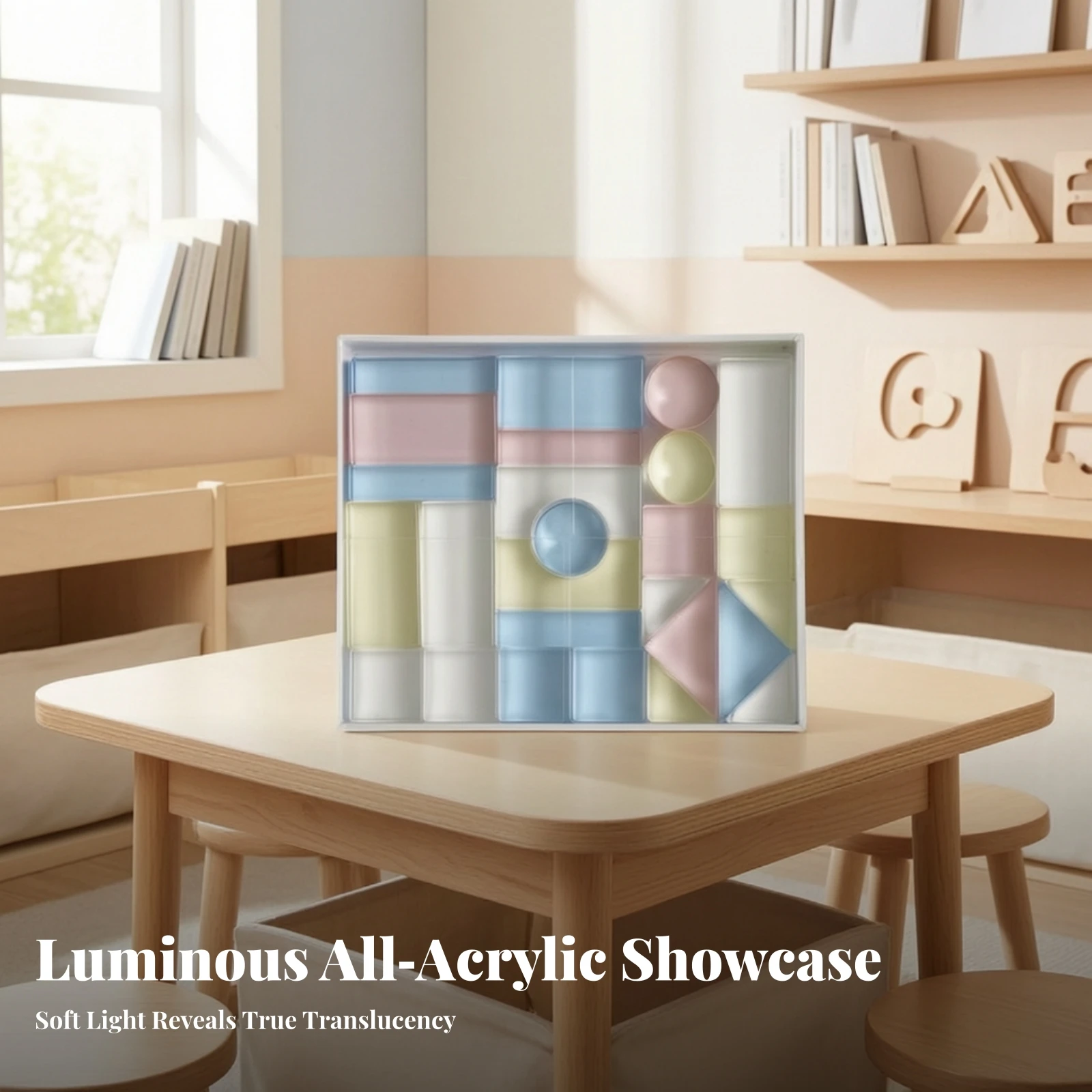 Acrylic Building Blocks with Tray Educational Translucent Geometric Blocks with Box Toy Colored for Children, Playroom
