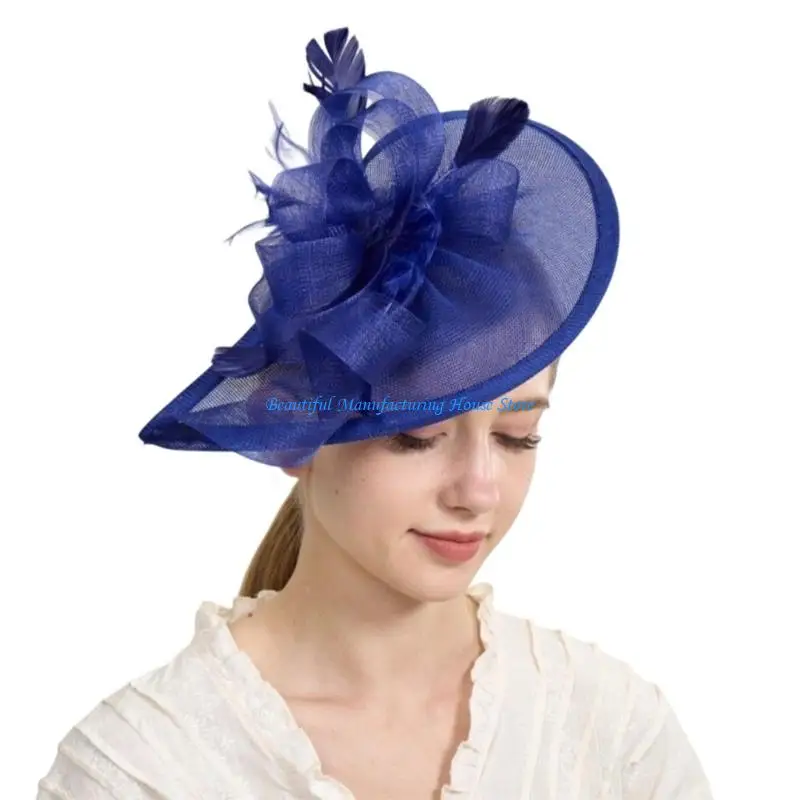 E56A Traditional Fascinator Derby Bridal Hairpiece with Soft Tulle and Hair Clip