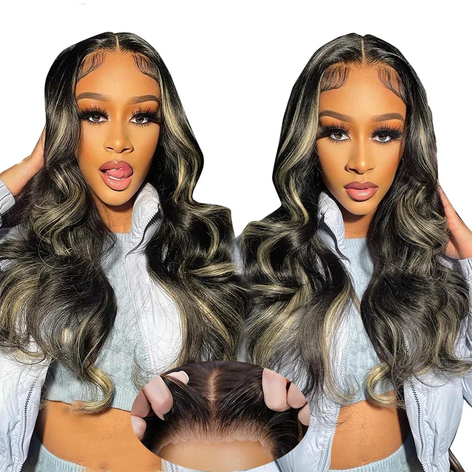 

34inch 5X5 Pre Cut Lace Body Wave Highlight Wig Preplucked Density200 Wear And Go Honey Blonde Glueless Body Wave Wig Human Hair