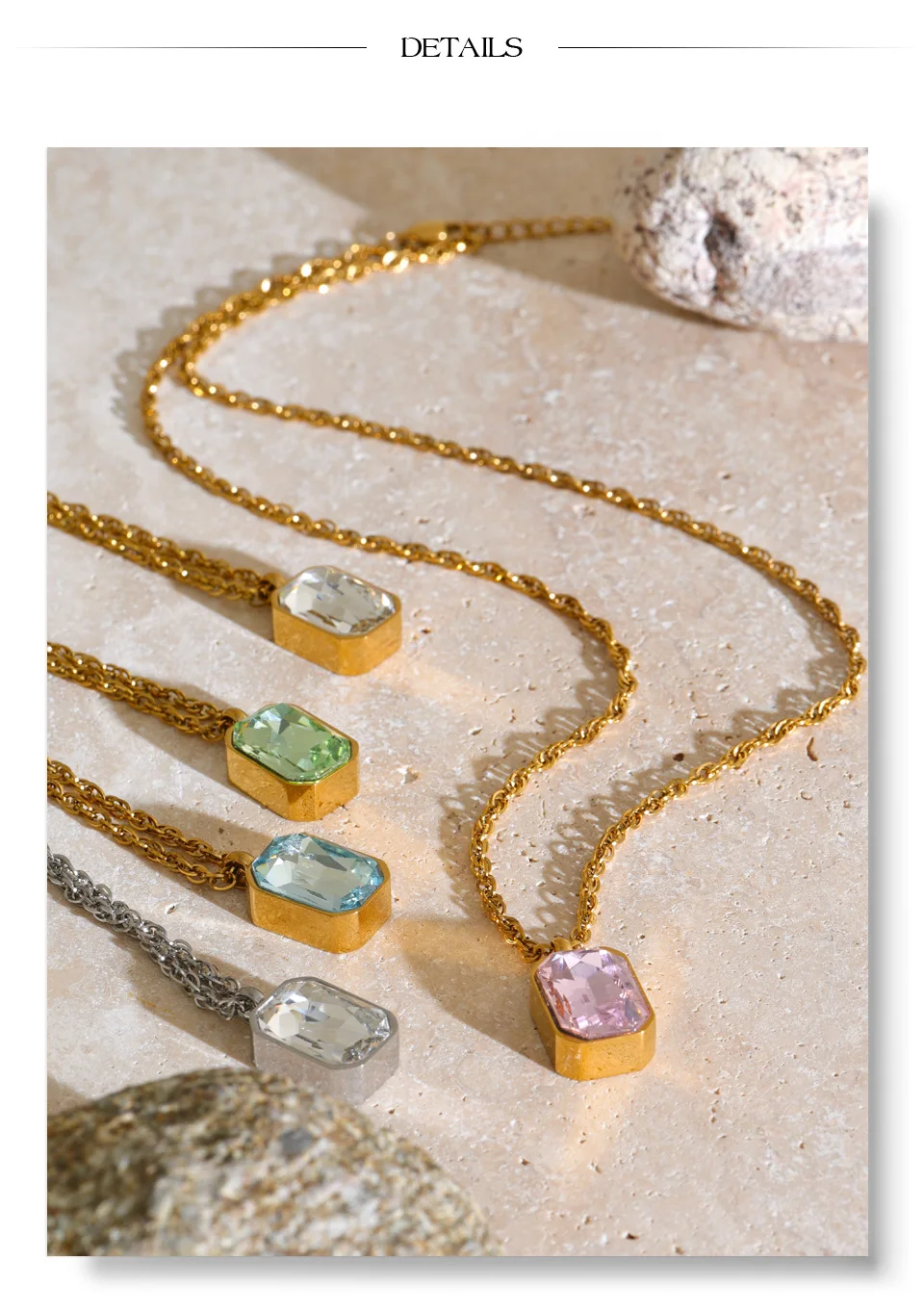 Yhpup Mehrfarbige Edelstahl-Zirkon-Quadrat-Halskette Anhänger Glänzender Modischer Exquisiter Schicker Schmuck Rostfrei – Detail 7