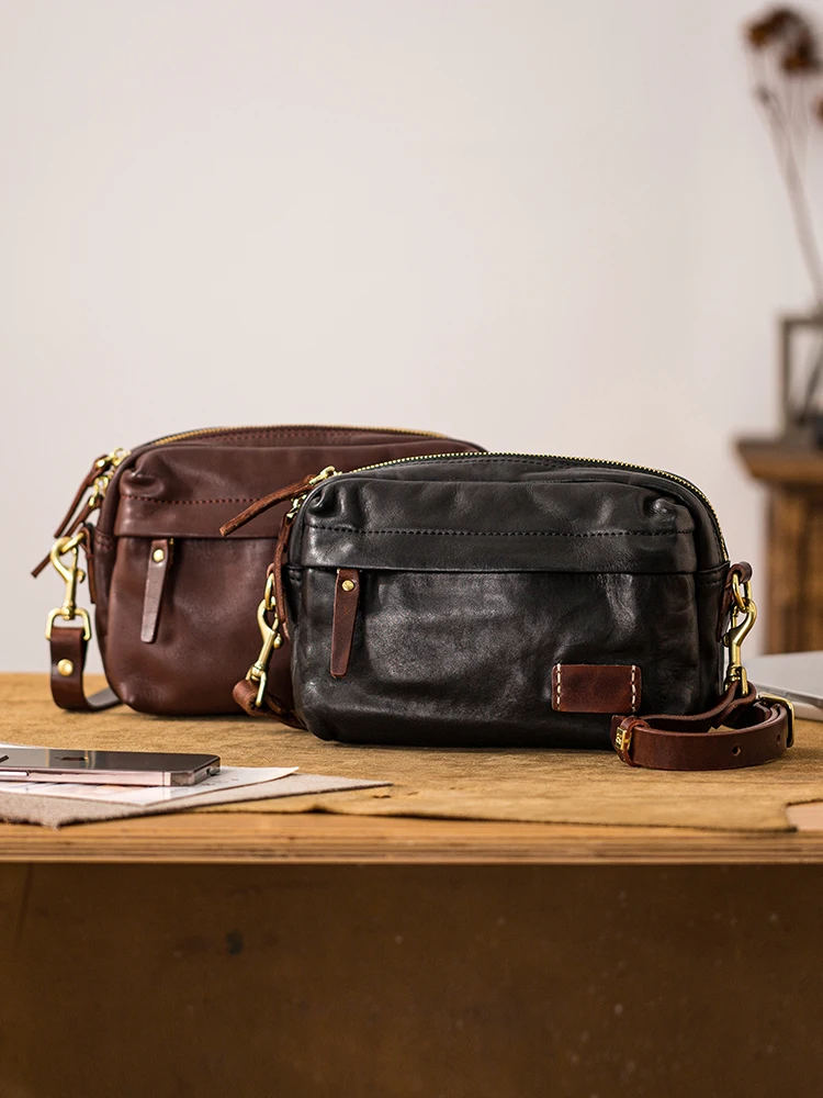 weekend outdoor daily party vegetable tanned cowhide men's shoulder bag Vintage casual genuine leather sport crossbody bag