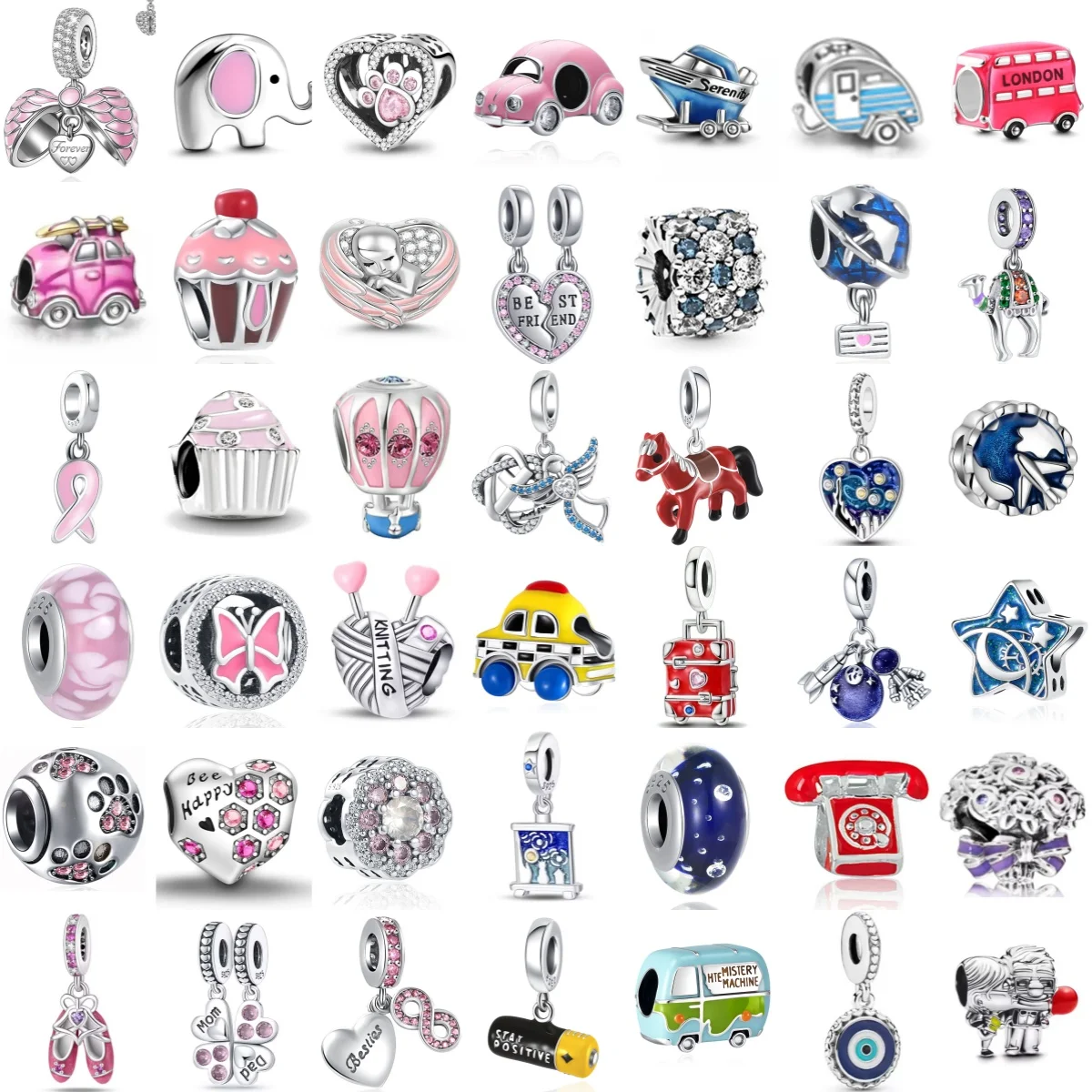Fit original pulseira rosa bolo charme 925 prata bule terra voo estrela pintura pendente balançar contas pulseira diy feminino jóias presente