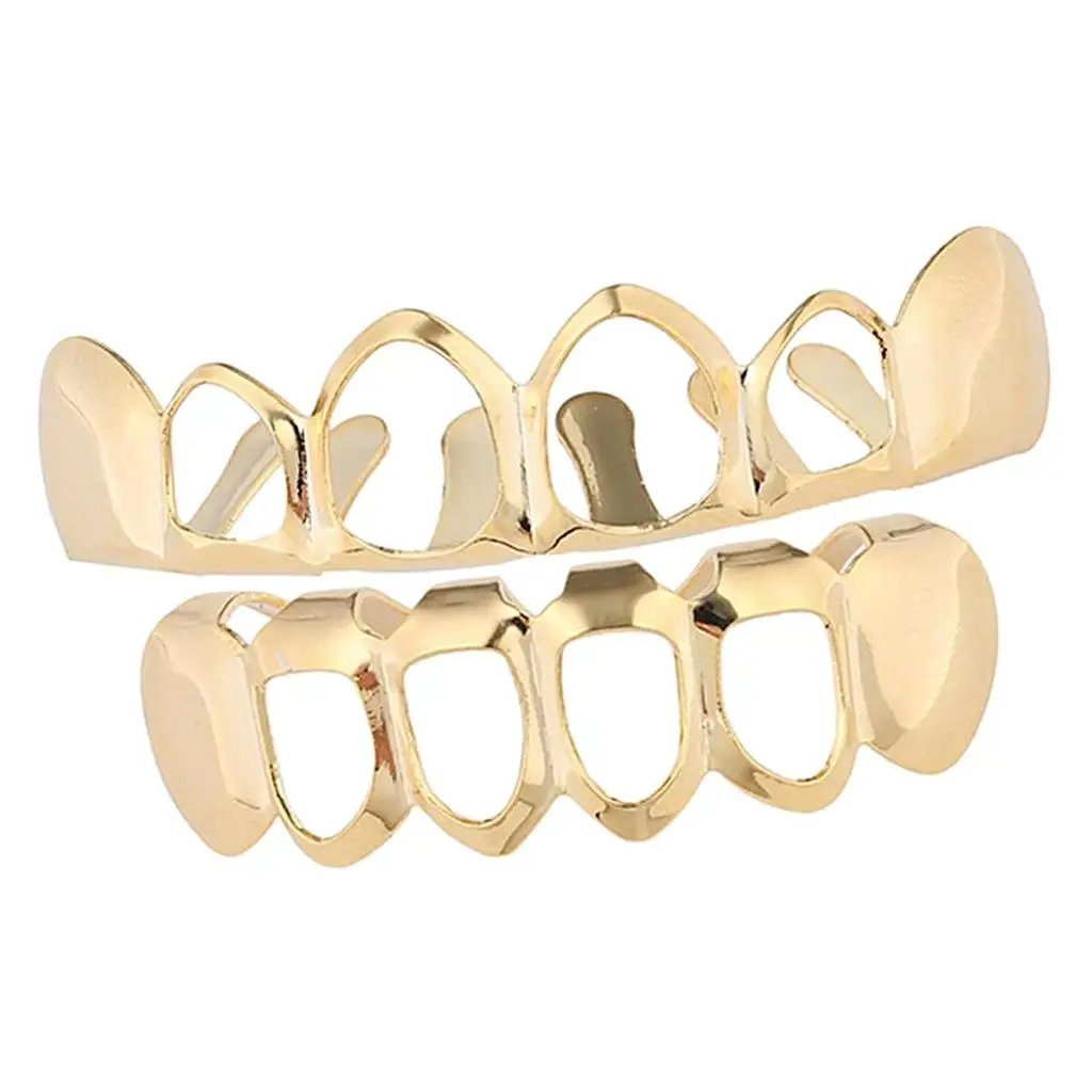 Dental Grills Silver Fangs Open Hollow Copper Teeth Set for Halloween Club Photoshoot Prom