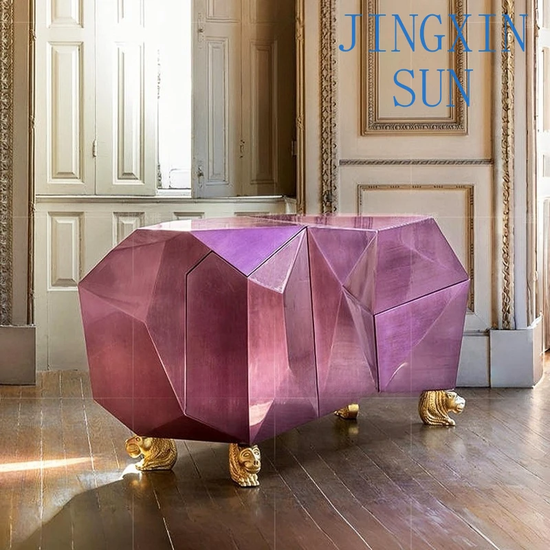High-end diamond dining side cabinet villa modern light luxury high-end irregular solid wood entrance