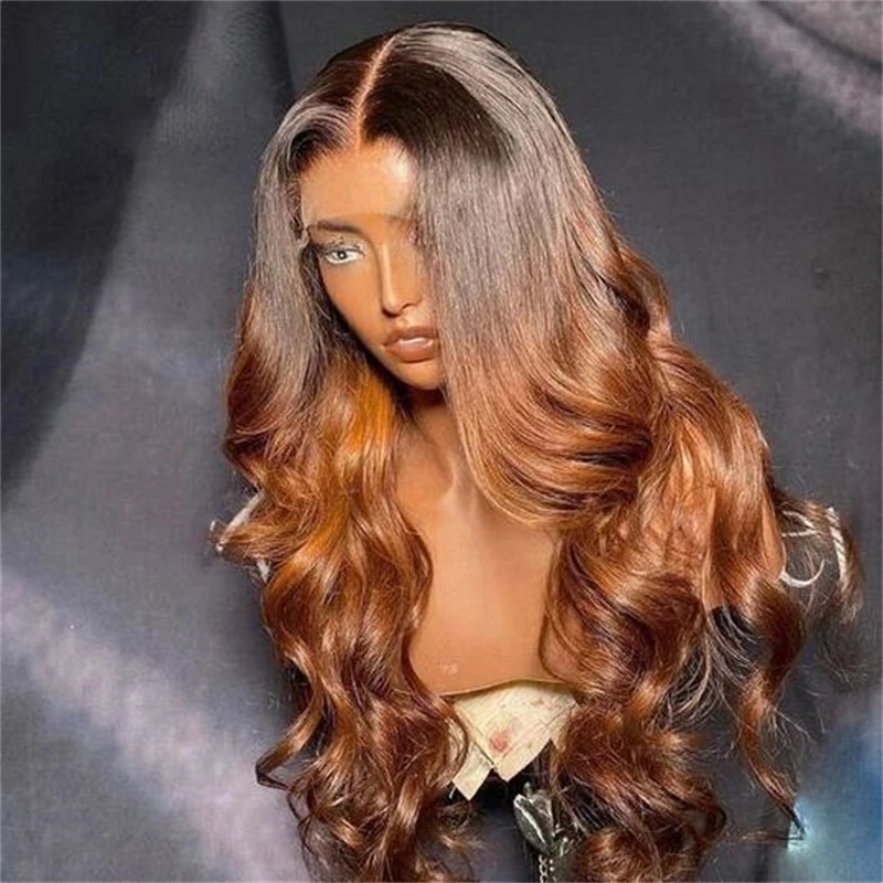 Ombre Brown 5x5 Silk Base 28Inch Glueless Body Wave Jewish Human Hair Wig Baby Hair HD Lace European Hair Preplucked Daily Wig