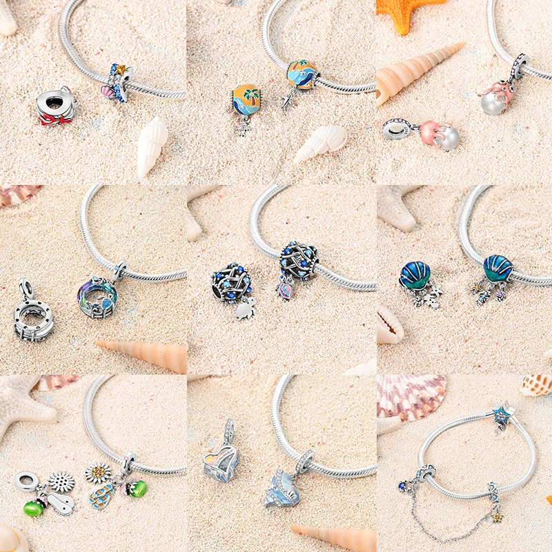 NEU 2026 925 Sterling Silber Anhänger Ozean Schildkröte Strand Frucht Muschel Blau Passend für Original Armreif Armband Halskette DIY Schmuck Geschenk – Detail 4