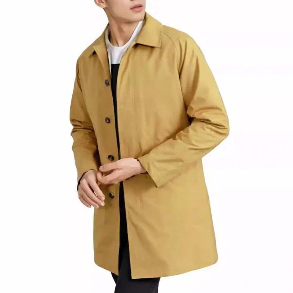 

Plus Size Men Windbreaker Lapel Long Sleeve Single Breasted Long Trench Coat with Pockets Windproof Midi Jacket Coat