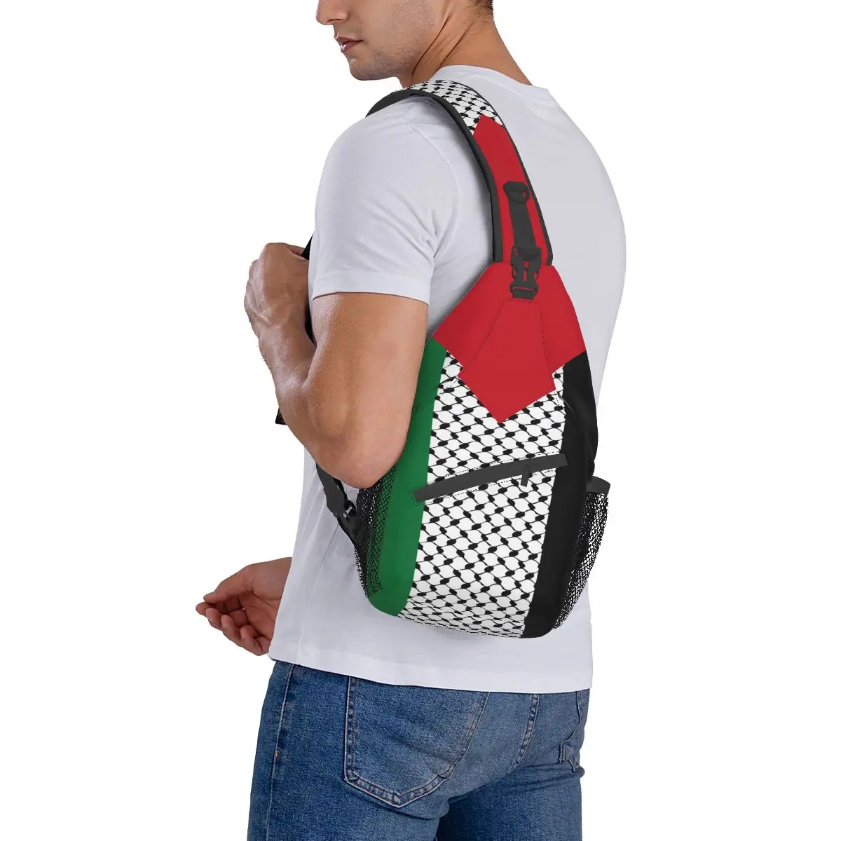 Palestine Flag Crossbody Sling Bags Chest Bag Palestinian Hatta Kufiya Keffiyeh Shoulder Backpack Daypack for Travel Cycling Bag