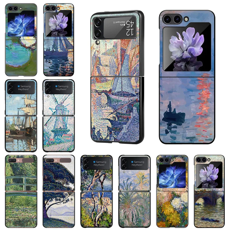 Luxury Claude Monet Paint Mobile Phone Cases For Samsung ZFlip6 Z Flip3 Flip4 Flip5 5G Flip 6 5 4 3 Black Hard Anti-Drop Cover